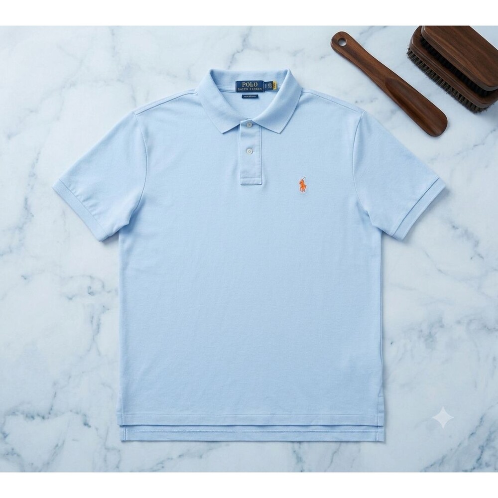 Polo Ralph Lauren Men’s L Pima Soft Touch Polo Shirt Light Blue Orange Pony